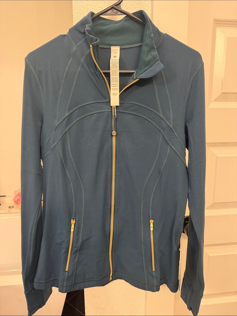 Lululemon Define jacket Nulu: Deep Marina Full-Zip Jacket with Gold Zippers